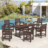 Homenjoy 7 Piece Patio Dining Set, 66" Rectangle HDPS Weather Resistant Outdoor Table & 6 Patio Chairs Set with 1.96" Umbrella Hole, Heavy Duty Chairs for Backyard Deck, Dark Brown