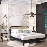 Bme Aurelia King Bed Frame, Solid Acacia Wood, Boho & Modern Style, Rattan Headboard, US Patent Pending Design, Slat Support and No Box Spring Needed, Easy Assembly, Caramel