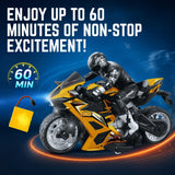 Liberty Imports 2.4G RC Remote Control Stunt Motorcycle with Riding Figure, 1:10 Scale High Speed Cross Country 360 Degree Rotation Drift Shockproof Racing Motorbike (Yellow)