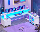SEDETA 78.7” Large Gaming Computer Desk with Storage Drawers, LED Lights
