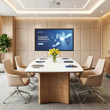 Tribesigns 5.25 ft Conference Table with White Glossy Sintered Stone Tabletop and Solid Wood Dual-Pedestal