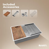 Ruvati 33-inch Workstation Kitchen Sink - Slope Bottom Offset Drain 16 Gauge Stainless Steel Kitchen Sink with Brushed Finish, Easy-to-Clean Undermount Sinks- RVH8591