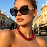 AGHTLZX Chunky Red Beaded Necklace for Women