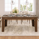 Long Dining Table for 6, Marble Texture Finish Kitchen Table with Sturdy Wooden Frame, Rectangle Dining Table for Dining Room