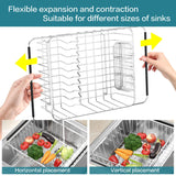 YZPGBT Large Dish Drying Rack in Sink Expandable, Adjustable304 Stainless Steel Metal Dish DrainerRack Organizer with Stainless Steel Utensil Holder Over Inside Sink Counter, Rustproof