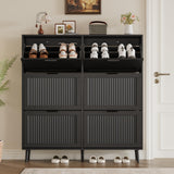 BORNOON Shoe Cabinet for Entryway with 6 Flip Drawers, Slim Wooden Shoe Storage Organizer with Modern Fluted Pannel，Freestanding Narrow Hidden Shoe Rack for Hallway, Foyer, Living Room