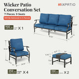 MIXPATIO 7-Piece Patio Conversation Set, 2 Ottomans, E-Coated Frame