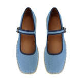 MAIJED Mary Jane Woven Espadrilles for Women Round Toe Ballerina Shoes Canvas Summer Flats Denim Blue US8