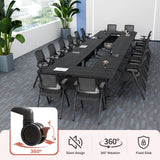 Folding Conference Table with Wheels, Flip-Top Mobile Training Table Modular Conference Room Tables, Space Saving Seminar Meeting Tables for Office School Business Classr(Embossed Black,4PCS 47.2in)