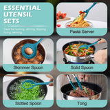 Homikit Silicone Cooking Utensils Set, 15-Piece Nonstick and Heat Resistant Kitchen Utensil Spatula Set with Holder, Blue
