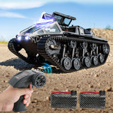 toylefun RC Military Tank Armored Fighting Car with LED Lights, 2.4G Remote Control, 1:16 Scale All-Terrain Vehicle, Dual Motor Drive, Door Open (【Grey】 Full Proportional RC Tank with 2 Batteries)