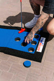 PutterBall Original Golf Putting Game Set – Backyard Putting Green Pong Style Golf Mat with 2 Putters, 2 Balls & Hole Covers - Blue, 9ft