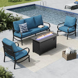 MFSTUDIO 4 Piece Metal Patio Furniture Set with Fire Pit Table,Peacock Blue