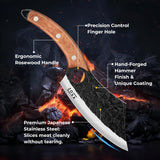 Zoxa Hakai Chef Cleaver Knife – Full Tang High Carbon Stainless Steel Butcher Knife with Ergonomic Rosewood Handle & Leather Sheath – Sharp Meat Cutting Knife for Kitchen, Camping & BBQ