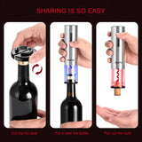 Febote Electric Wine Opener Set for Home Bar Party - 5-in-1 Automatic Rechargeable Corkscrew with Charging Base, Foil Cutter, Vacuum Stoppers, Aerator, Accessories Premium Mahogany Base - Brown