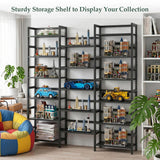 Bamboo Bookshelf, 71” Tall Triple Wide Bookcase with 17 Open Storage Shelves, 6-Tier Etagere with Back Rails, Large Display Shelf for Books
