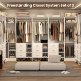 HOMPUS Modular L-Shaped Closet System with 6 Drawers & 4 Hanging Rods, Reversible Walk-in Closet Organizer, Freestanding Wooden Wardrobe Storage for Bedroom, White (92.6"L * 31.5"W / 63"L * 61"W)