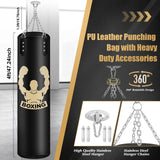 Filled Punching Bag for Adults, 4FT PU Leather Hanging Bag with 11lb Sponge Filler, Come with 12OZ Gloves, Heavy Bag Boxing Equipment for Training Karate Kickboxing Home Gym