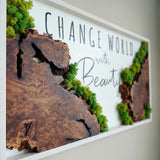 Handmade Moss and Natural Wood Wall Art - Preserved Reindeer Moss & Cedar Wood Tree Slice Decor - Sustainable Botanical Wall Panel - Nature Inspired Green Art for Living Room, Office, Entryway "72x24"