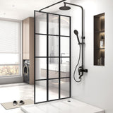 36" W x 73" H Shower Door, Shower Glass Panel for Open Walk-in Bathroom, Clear Tempered Glass Shower Screen,Matte Black Finish, No Need for Glue, 12 Grids