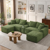 127'' Modular Boneless Couch,U Shaped Sectional Sofa for Living Room-Green