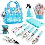 Womens Gardening Gifts Set - Floral Gardening Tools with Tote Bag - Gifts for Mom, Girlfriend or Women - Birthday, Christmas (Blue)