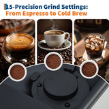3rd-Gen Espresso Coffee Maker with Milk Frother - Removable Brewer/Grinder, Adjustable Coarseness/Flavor