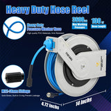 FIXFANS Pressure Washer Hose Reel with Hose, 1/4" × 100ft Retractable Power Washer Hose Reel, Heavy Duty Hose Reel Auto Rewind, Wall Mounted, 3600 PSI