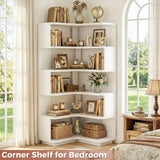 Besiost Corner Book Shelf, 6-Shelf Corner Bookshelf for Small Corner Spaces, L-Shape Bookcase