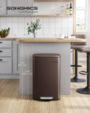 SONGMICS 13 Gallon (50 L)13 Gallon (50 L) Trash Can, Stainless Steel Kitchen Garbage Can, Recycling or Waste Bin Trash Can, Stainless Steel Kitchen Garbage Can, Recycling or Waste Bin, Soft Close, Step-On Pedal, Removable Inner Bucket, Brown ULTB50BR
