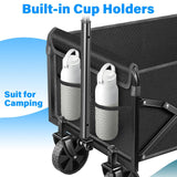 Wagons Carts Foldable - Collapsible Wagon Cart with Wheels Foldable - Utility Folding Wagon Cart for Sports Camping Grocery, Black