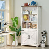 Joaxswe 5 Tier Bookshelf 70in Tall Bookcase with Barn Doors and Storage Cabinet