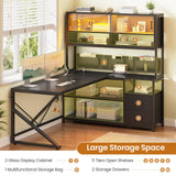 L Shaped Gaming Desk, Home Office Computer Desk with 2 Drawer and Bookshelf, L Shaped Gaming Desk with LED Light