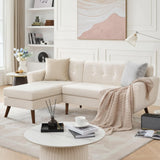 Tbfit L Shaped Couch Sofa, 80" W Mid-Century Modern Sectional Couches, 3 Seater Sofas with Wide Chaise Lounge, Button Tufted Upholstered Sectional Sofa for Living Room, Bedroom, Beige