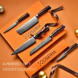 OSERM Knife Set | Gift-Ready 6-Piece (5+1) Japanese Style Kitchen Knife Set — Burgundy Gift Box with An Additional 8" Chef Knife — Ideal Christmas, Wedding & Household Gift