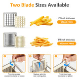Sunvivi French Fry Cutter Stainless Steel Potato Slicer : with 2 Replaceable blades (1/2 & 3/8 Inch), Professional Fries Cutter for Potatoes, Carrots, Cucumber, Onion, Yam