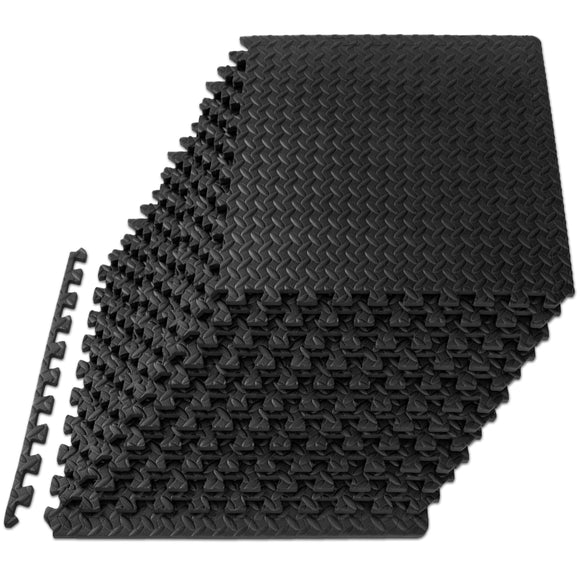 ProsourceFit Puzzle Exercise Mat ½ in, EVA Interlocking Foam Floor Tiles for Home Gym, Mat for Home Workout Equipment, Floor Padding for Kids, Black, 24 in x 24 in x ½ in, 48 Sq Ft - 12 Tiles ProsourceFit