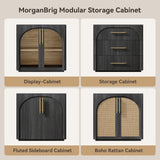 MorganBrig Storage Cabinet with Rattan Doors, 63'' W Arched Buffet Cabinet