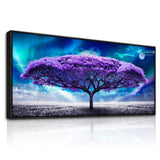 Lapremoly Tree of Life Wall Art,Large Framed Wall Decor, Nature Wall Art, Modern Aurora Prints Purple Home Decorations, Abstract Boho Meditation Canvas Pictures for Living Room Bedroom Office 32x72 In