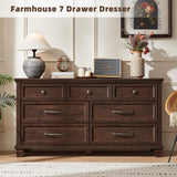 SAVOR LIFE Farmhouse 7 Drawer Dresser for Bedroom, 54” Wood Dresser for Closet, Large Rustic Wooden Dressers, Chest of Drawers for Bedroom, Hallway, Entryway, Walnut