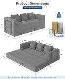 89" Cloud Boneless Convertible Sofa Bed, 5-in-1 Foldable Compressed High-Density Sponge Sofa, Corduroy Fabric 3 Seater Sleeper Couch Futon Daybed for Living Room Bedroom (Medium Gray)