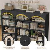 FACBOTALL 78" Tall Bookshelf, 5 Tier Large Black Arched Bookcase with Doors