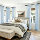 Macochico 150”Wx96”L Pinch Pleated Sliding Door Curtains with Hooks and Tieback, Natural Linen Drapes for Patio Doors Living Room Bedroom Home Office Divider with Tieback, Light Blue, 1 Panel