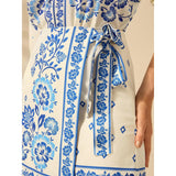 Talakeno Womens Summer Floral Wrap Short Skirt Tie Side High Waist A Line Beach Vacation Boho Mini Skirt (Light Blue, XL)
