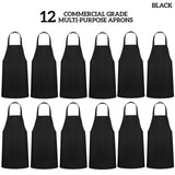 GREEN LIFESTYLE 12 Pack Bib Apron - Unisex Black Aprons, Machine Washable Aprons for Men and Women, Kitchen Cooking BBQ Bulk (Pack of 12, No Pockets, Black)