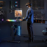 Gaming Standing Desk with LED Lights & Host Shelf, 55" x 24" Gaming Table with Music Sensing APP Control