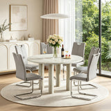 SSLine Faux Mars Stone Round Dining Table Set for 6 w/Grey Leather Chair
