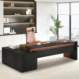 L-Shaped Executive Office Desk with Open Storage Shelves & Drawers, Modern Computer Desk