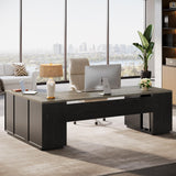 Tribesigns 85.8-Inch L-Shaped Executive Desk with File Drawers, Door Cabinet & Shelves