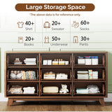 VINGLI Fluted Walnut Dresser 9 Drawer, Dark Wood Dresser Brown with Rounded Edges, 57" Long Mid Century Modern Dressers for Bedroom, 57" W*15.75" D*29.92" H